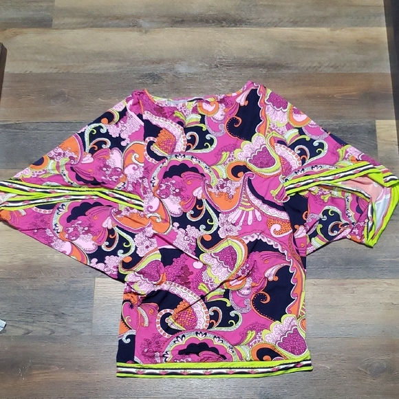 Trina Turk Pink and Orange Graphic 3/4 Sleeve Mini Dress - Picture 1 of 7